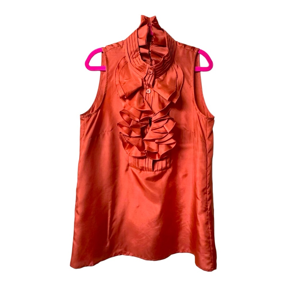 J. Crew 100% Silk Burnt Orange Ruffle Blouse Size 0P